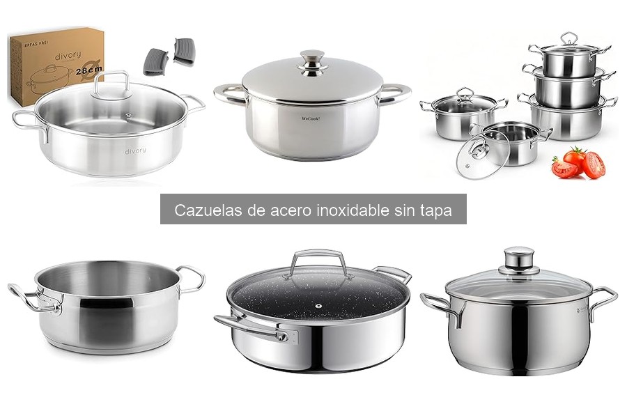 Cazuelas de acero inoxidable sin tapa para cocinar fácil y rápido